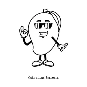 Image à colorier d'une mangue animée avec des lunettes de soleil