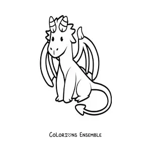 Image à colorier d'un mignon bébé dragon kawaii avec des cornes