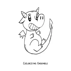 Image à colorier d'un tendre petit dragon qui vole