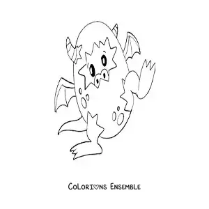Image à colorier d'un œuf avec un bébé dragon qui marche