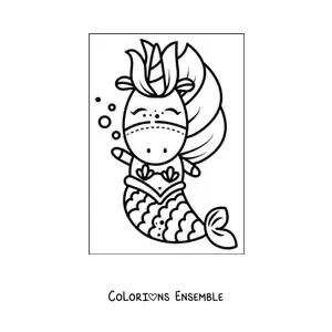 Image à colorier d'une mignonne licorne sirène kawaii