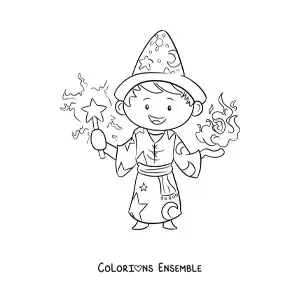 Image à colorier d'un magicien en plein duel