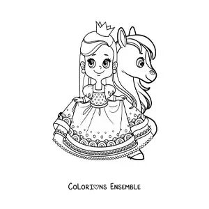 Coloriage d'une princesse et d'un poney