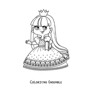 Coloriage d'une princesse kawaii avec un livre