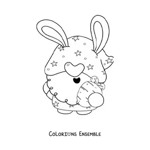 Coloriage d'un gnome de Pâques avec une carotte