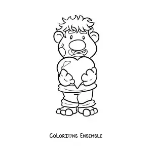 Coloriage d'un troll animé qui offre son cœur