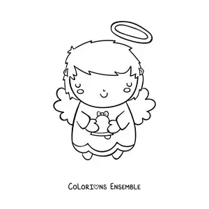 Coloriage d'un ange de Noël animé avec une cloche