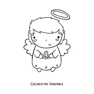 Coloriage d'un ange de Noël animé avec du gui