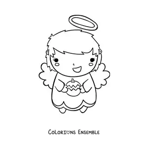 Coloriage d'un ange de Noël avec une boule de Noël