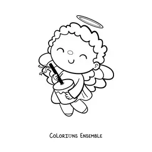 Coloriage d'un ange de Noël qui joue du furruco