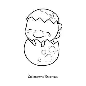 Coloriage d'un bébé dinosaure kawaii dans son œuf