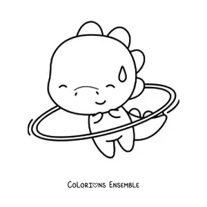 Coloriage d'un dinosaure kawaii avec un cerceau