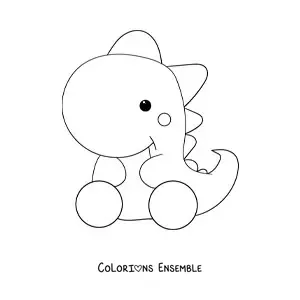 Coloriage d'un grand dinosaure kawaii assis