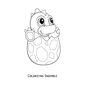 Coloriage d'un tendre dinosaure qui sort d'un œuf