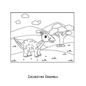 Coloriage d'un dinosaure animé végétarien
