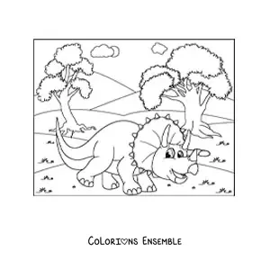 Coloriage d'un dinosaure animé dans son habitat