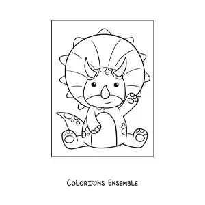Coloriage d'un bébé tricératops kawaii