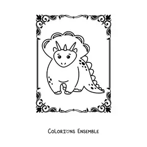 Coloriage d'un grand tricératops kawaii