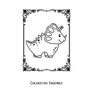 Coloriage d'un tricératops kawaii souriant