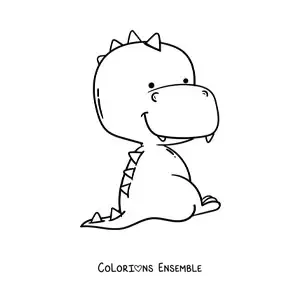 Coloriage d'un grand bébé dinosaure animé assis