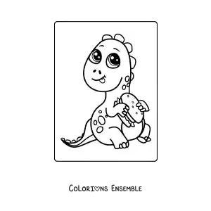 Coloriage d'un bébé dinosaure kawaii avec une corne de licorne