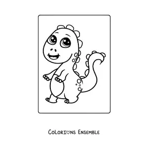 Coloriage d'un grand bébé dinosaure kawaii assis