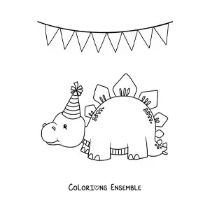 Image à colorier d'un stégosaure à une fête d'anniversaire