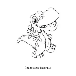 Image à colorier d'un bébé dinosaure avec le pouce levé