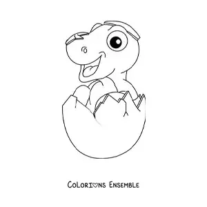 Image à colorier d'un grand dinosaure qui sort de l'œuf