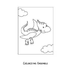 Image à colorier d'un mignon bébé dinosaure volant