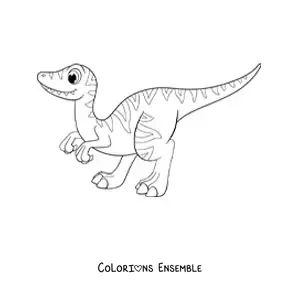 Image à colorier d'un mignon vélociraptor