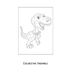 Image à colorier d'un dinosaure carnivore animé et tout mignon