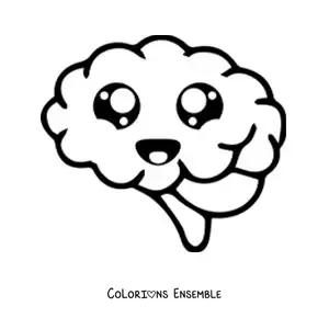 Image à colorier facile d'un cerveau kawaii