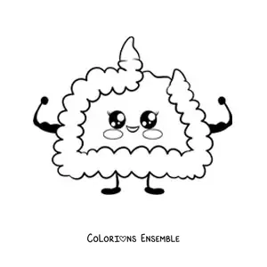 Image à colorier d'un intestin kawaii animé avec des fruits sains