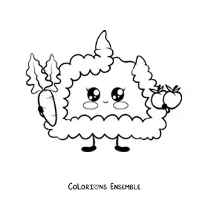Image à colorier d'un cerveau kawaii qui réfléchit