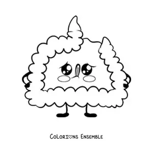 Image à colorier d'un grand cerveau kawaii