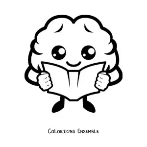 Image à colorier d'un intestin kawaii animé et malade