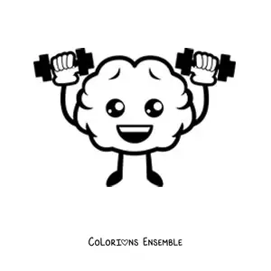 Image à colorier d'un cerveau kawaii animé qui lit un livre