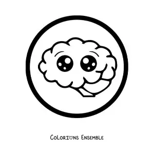 Image à colorier d'un cerveau kawaii animé qui fait des exercices