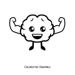 Image à colorier d'un cerveau kawaii animé et fort