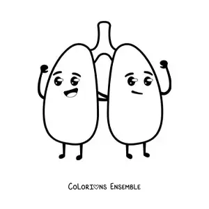 Image à colorier de poumons kawaii animés et en bonne santé