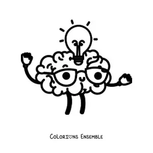 Image à colorier d'un cerveau kawaii