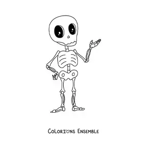Image à colorier d'un squelette kawaii animé