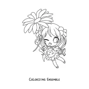 Image à colorier d'une petite fille kawaii chibi avec une fleur