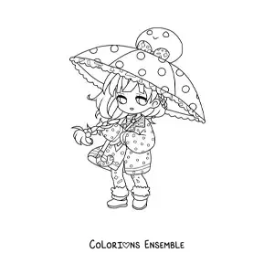 Image à colorier d'une fille kawaii chibi avec une ombrelle