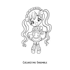 Image à colorier d'une fille anime chibi avec des couettes