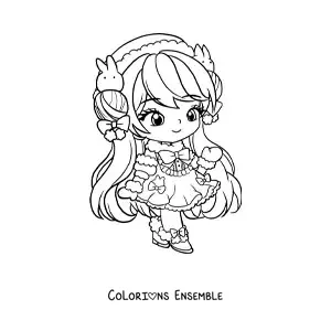 Image à colorier d'une fille anime chibi avec une jolie robe