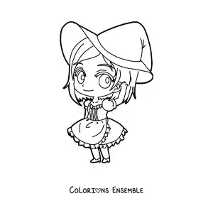 Image à colorier d'une fille chibi avec une robe de sorcière