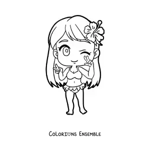 Image à colorier d'une fille chibi en bikini