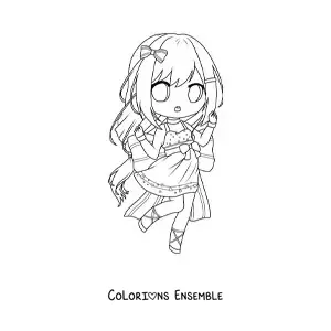 Image à colorier d'une fille chibi en robe d'été